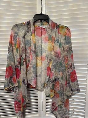 Alberto Makali Sheer Floral Duster in Yellow, Pink and Gray